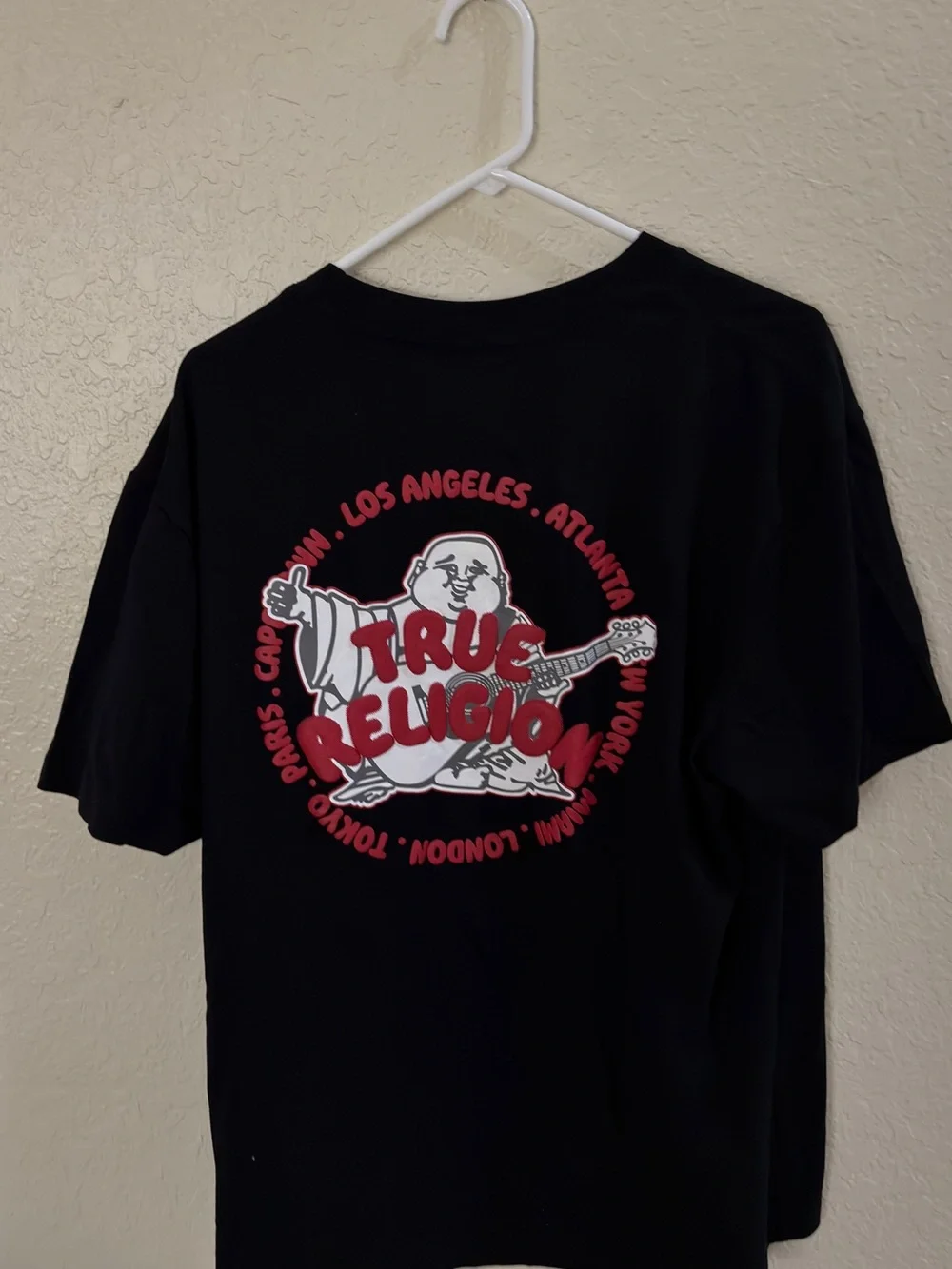 True Religion Black Short-Sleeve Tee with Red Logo